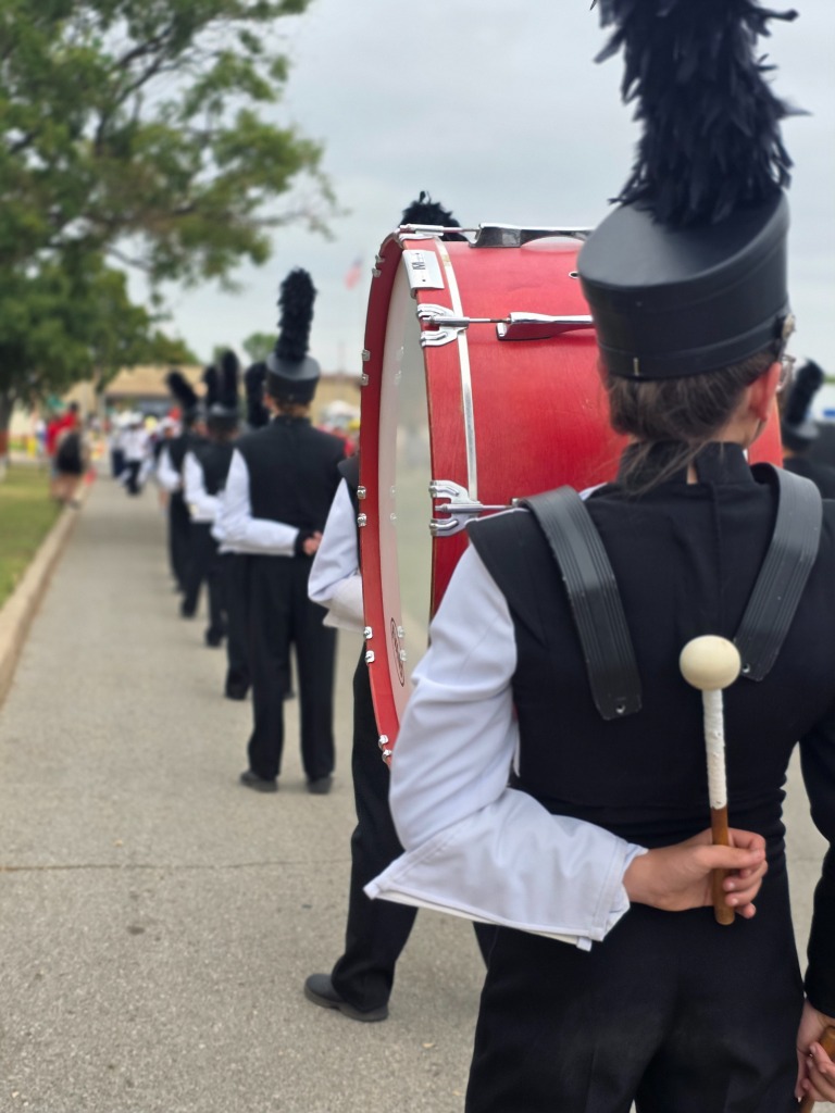 The McLoud Redskin Regiment marching in parade formation